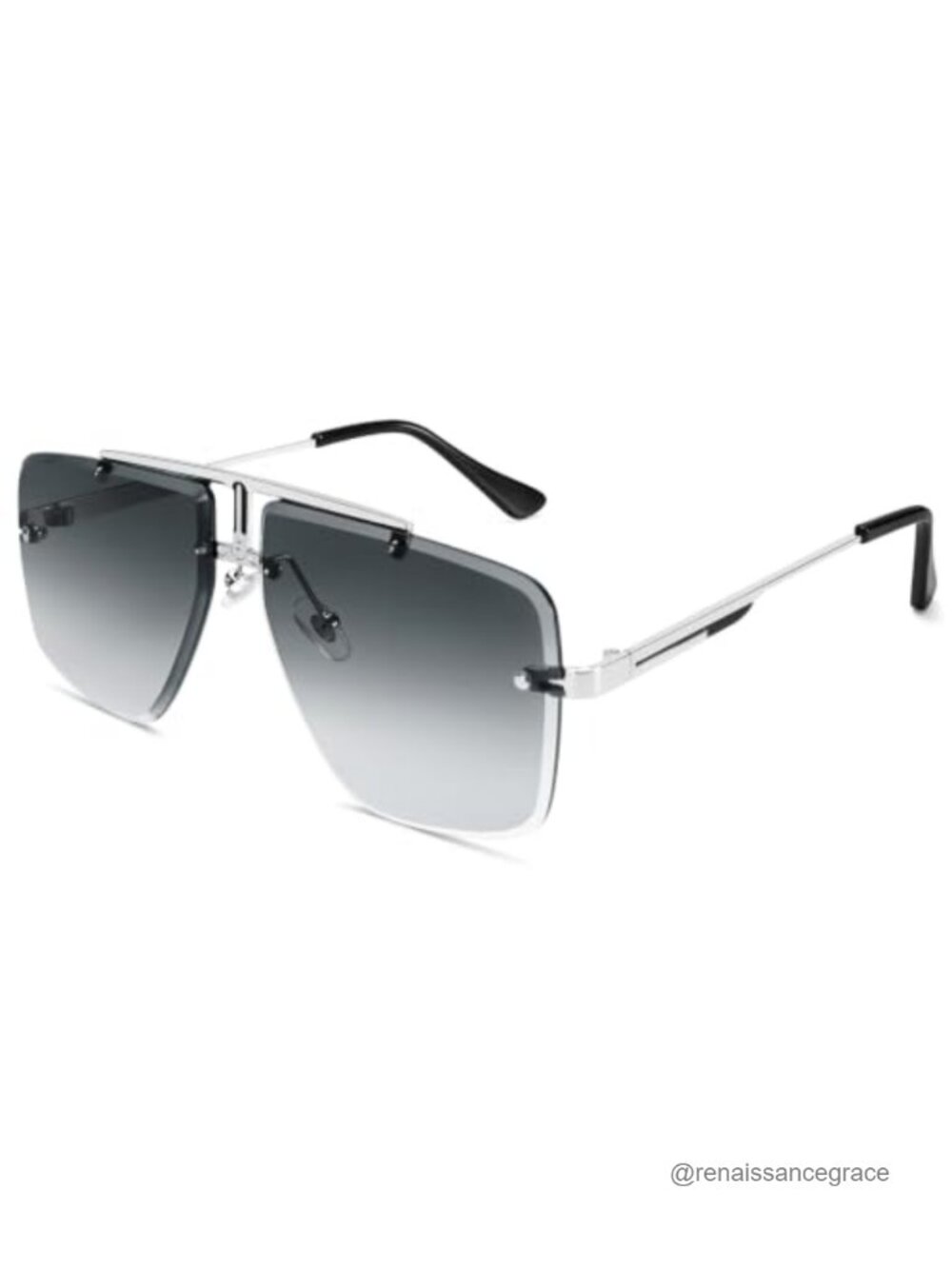 Rimless Oversized Square Sunglasses Men Fashion Aviator Frame